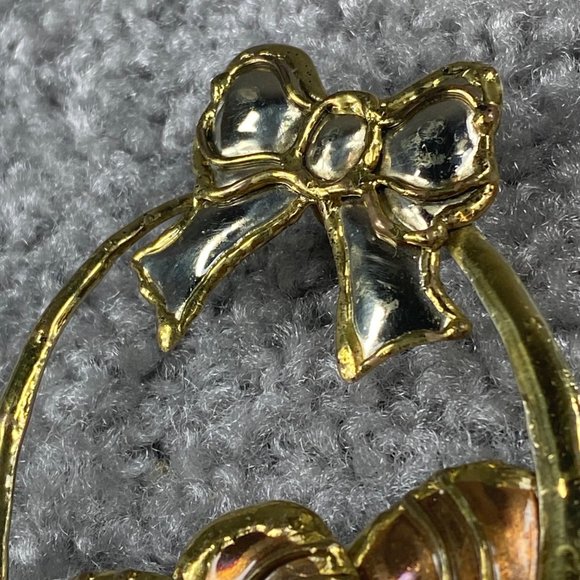 Easter Basket Jewelry Pin Brooch Silver Gold Color Metal Bow Eggs Handle Holiday - Picture 16 of 16